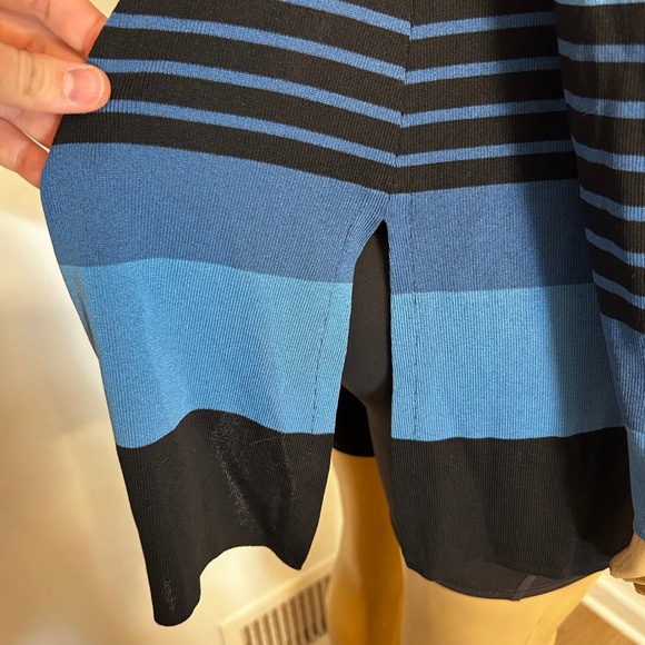 Misook Striped Knit Cardigan Sweater Blue Black Long Sleeve Collar Medium - Picture 5 of 7